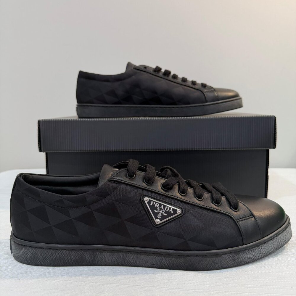 Prada Leather And Re-Nylon Sneakers 'Black Symbole Motif Pattern'
